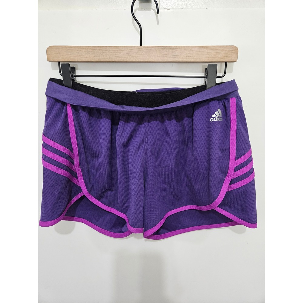 Adidas Climalite Purple Pink Three Stripe Running Shorts Womens Medium